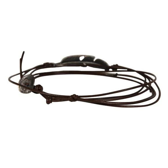 M Cohen Brown Leather Rope Feather Bracelet 925 Silver Convertible Necklace